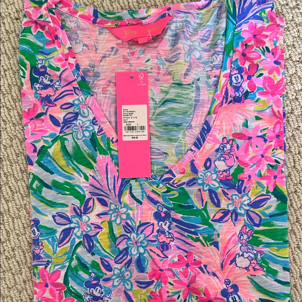 NWT Disney Lilly Pulitzer Etta Pink and Blue Floral Women's Tee